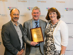 Pictured (left to right): Simon Ellis, Warren Leslie, and Joan Grace - all PrintNZ Life Members.